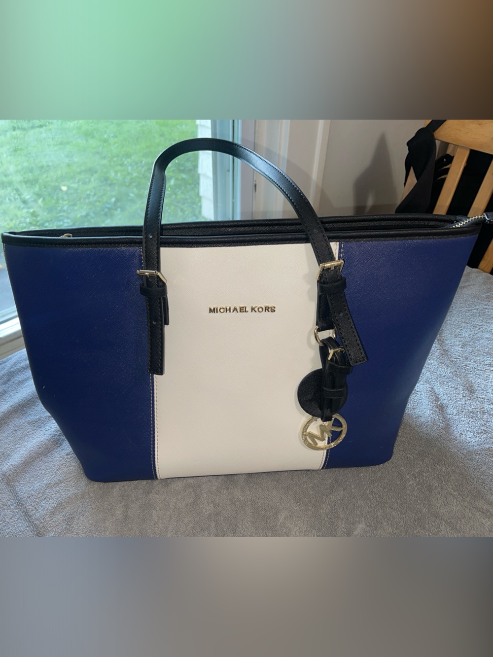 Michael Kors Blue, White & Black Saffiano Leather Tote